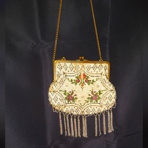 Antique 1800's Italian Micro Mosaic Handmade Geometric Design Beaded Purse